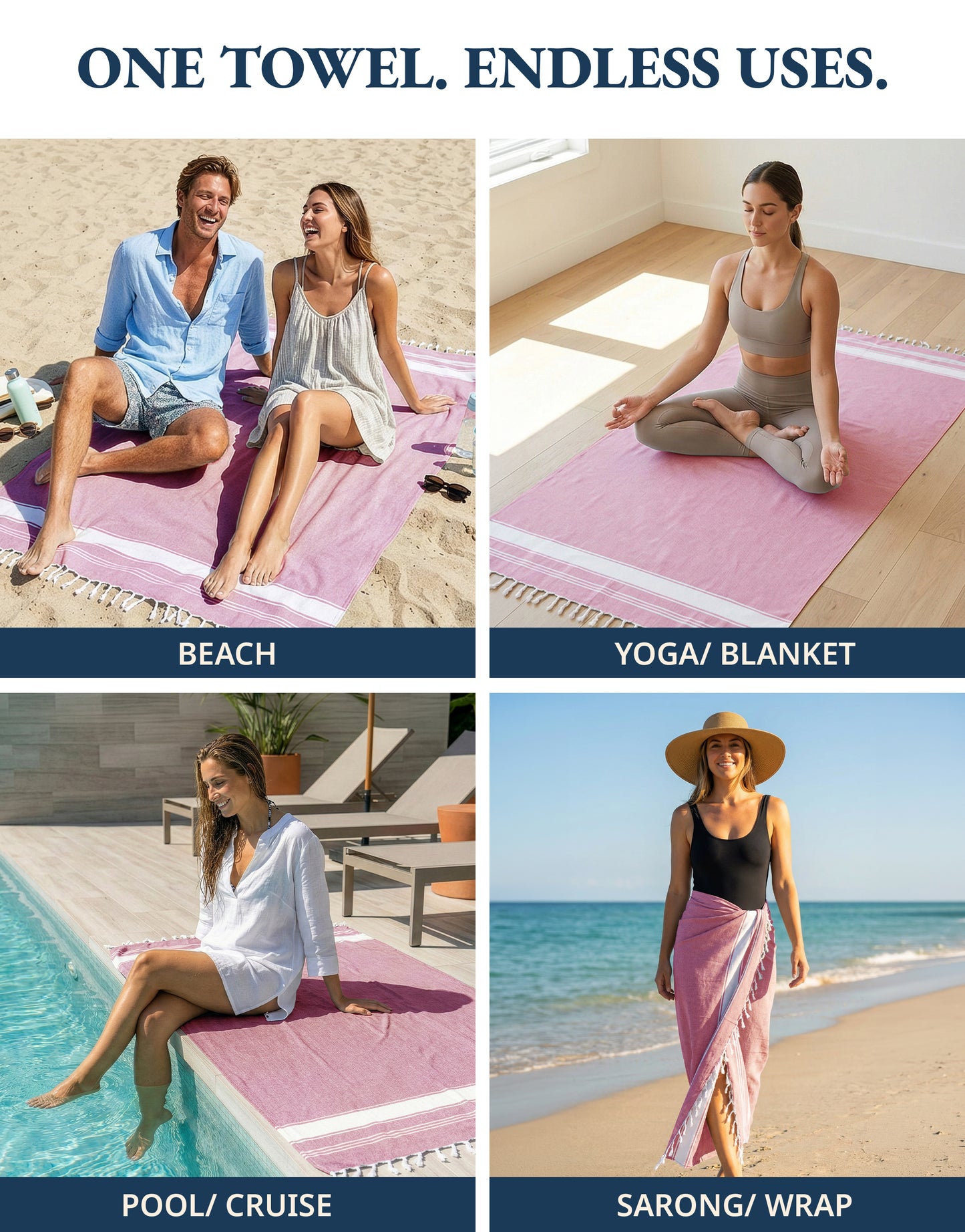 1 PIECE TURKISH BEACH TOWEL-CANDY-PINK