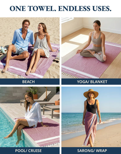 2 PIECE TURKISH BEACH TOWEL SET-CASHMERE-ROSE