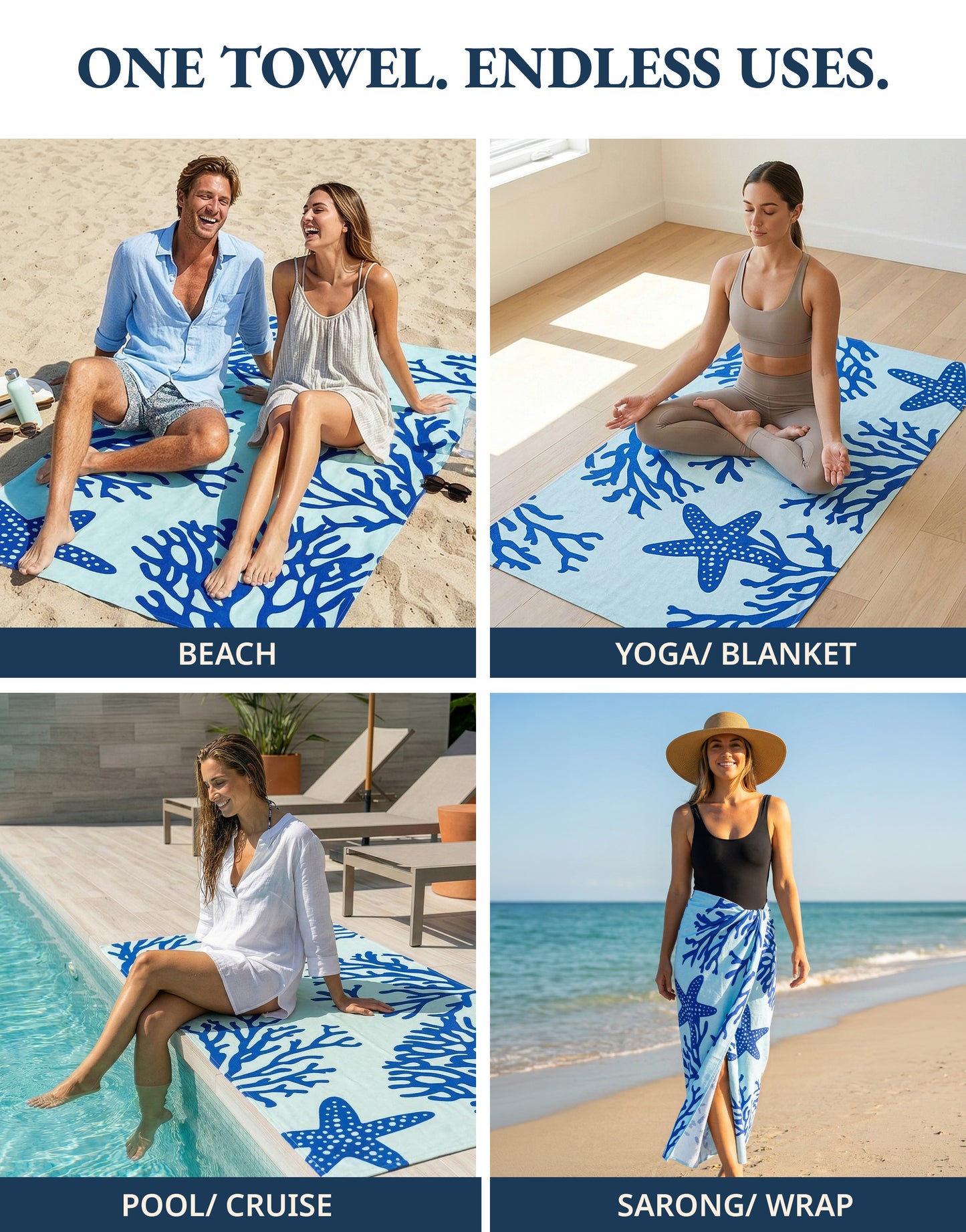 6 PIECE TURKISH BEACH TOWEL SET-Coastal-Bliss