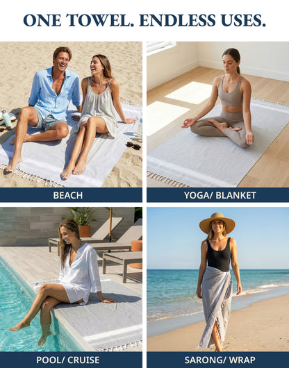 4 PIECE TURKISH BEACH TOWEL SET-GREY