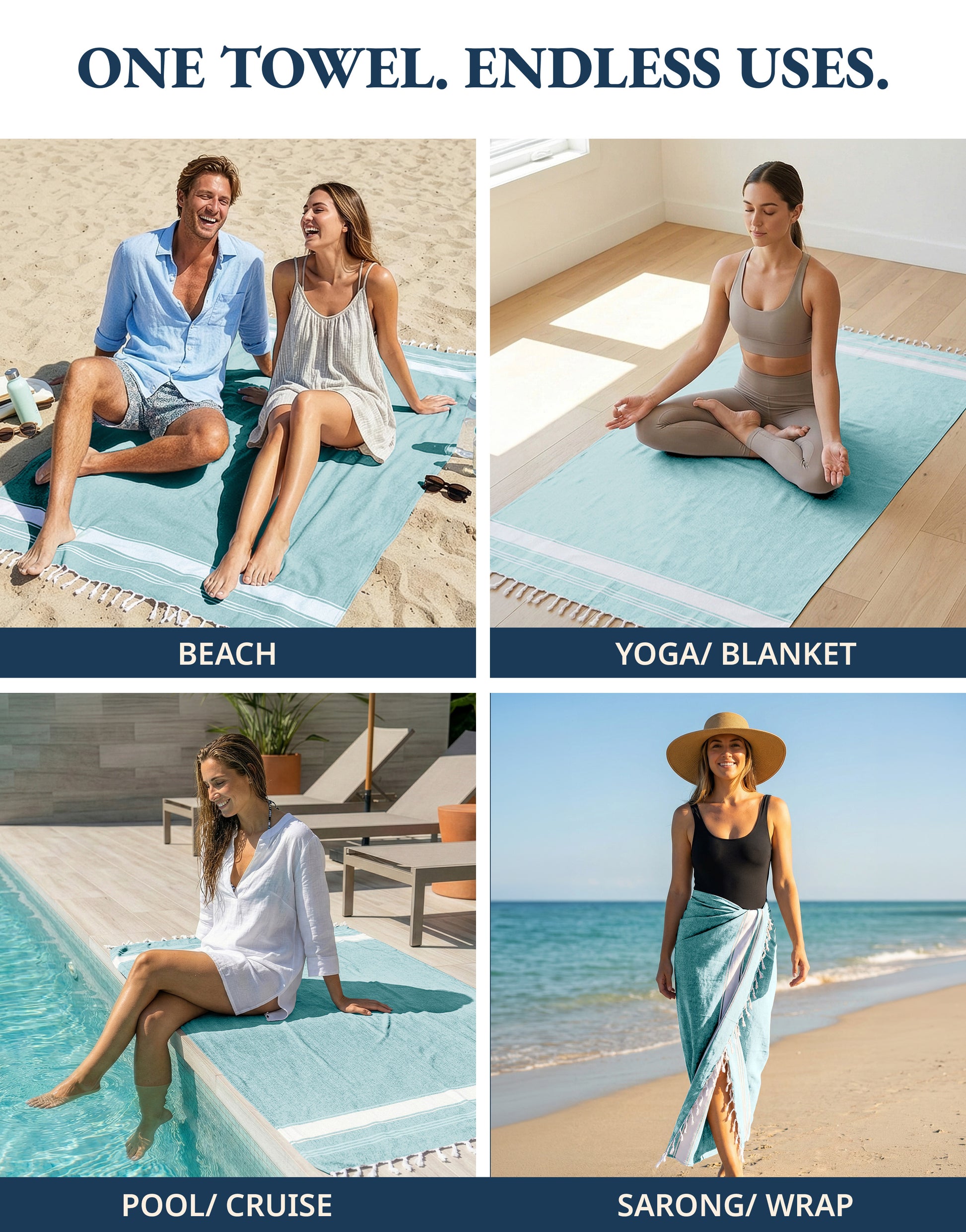2 PIECE TURKISH BEACH TOWEL SET-HUNTER-GREEN