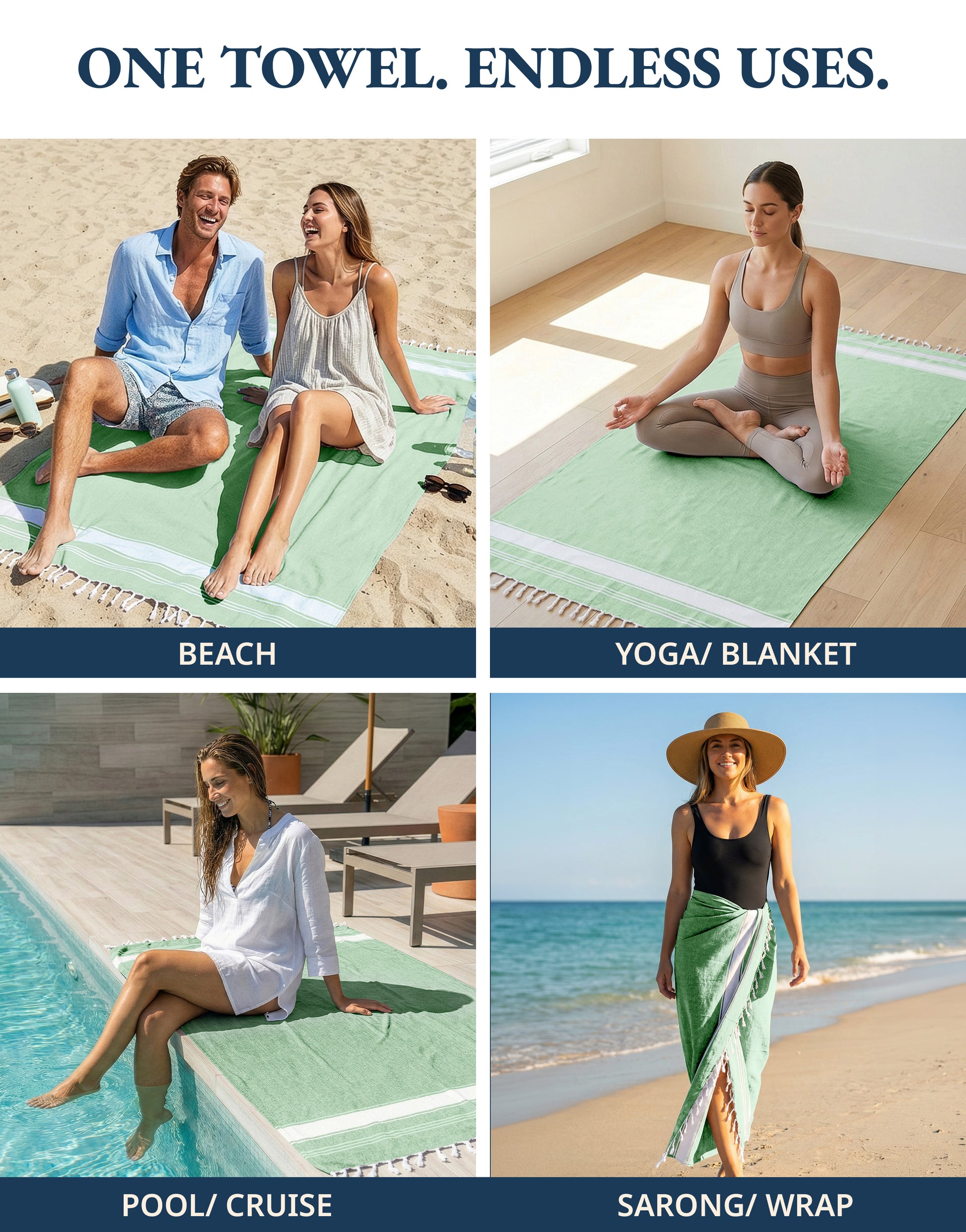 1 PIECE TURKISH BEACH TOWEL-JADE-GREEN