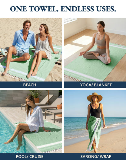 1 PIECE TURKISH BEACH TOWEL-JADE-GREEN