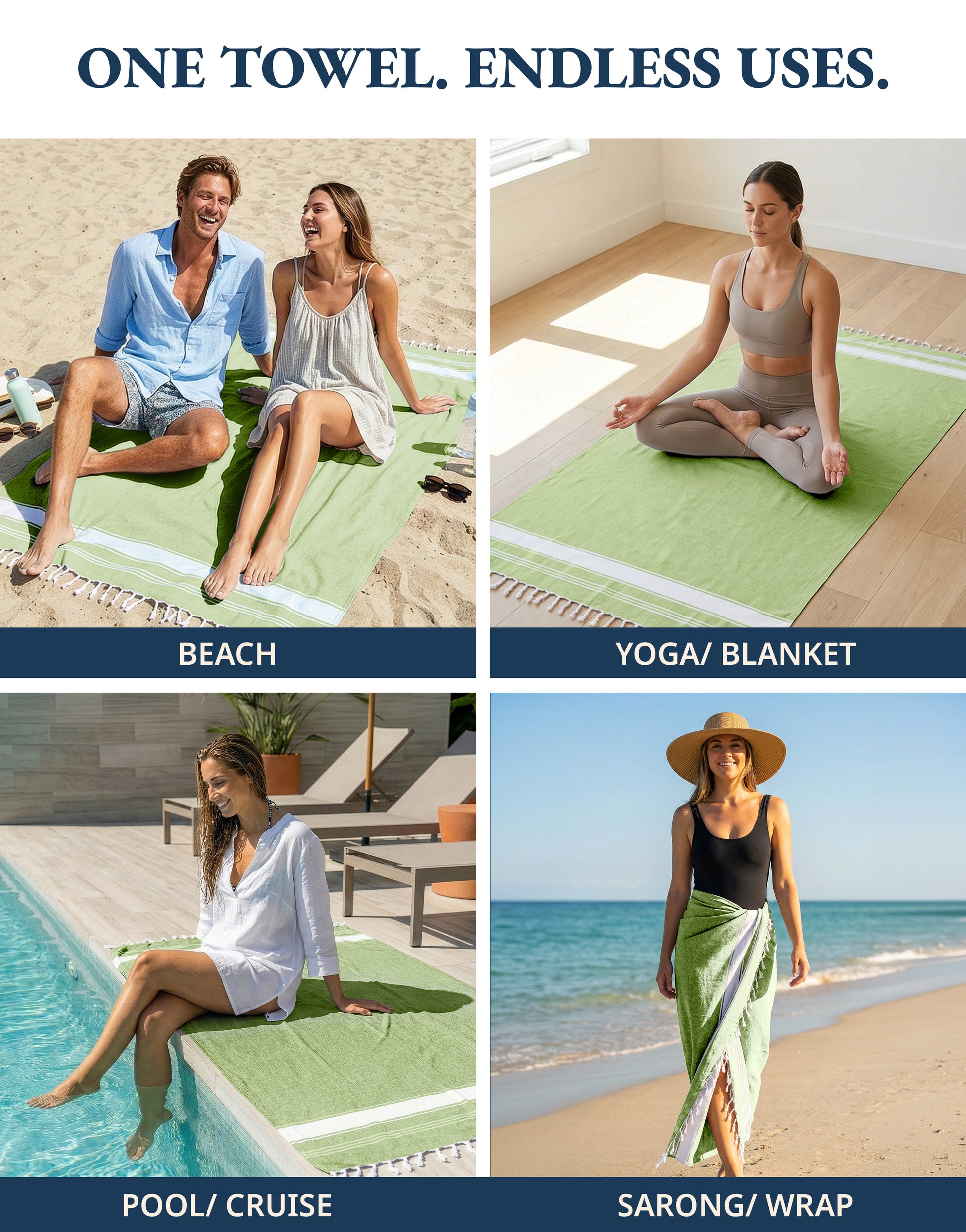 2 PIECE TURKISH BEACH TOWEL SET-JADE-LIME