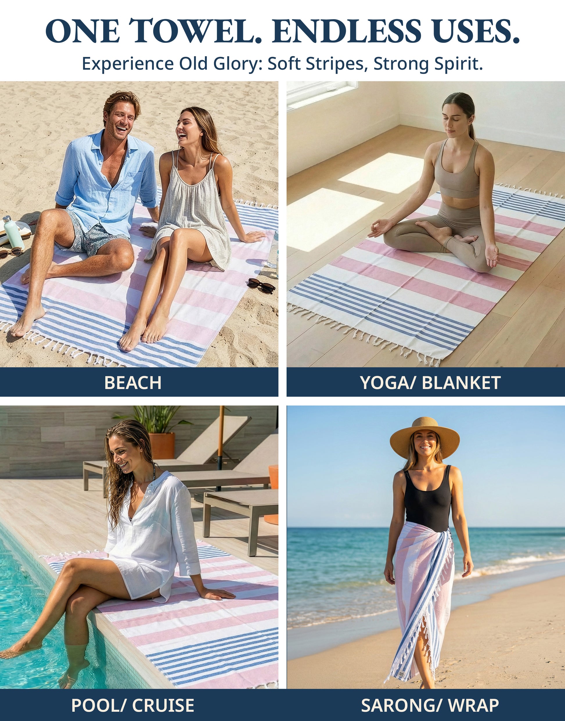 4 PIECE TURKISH BEACH TOWEL SET-MULTI-STRIPE