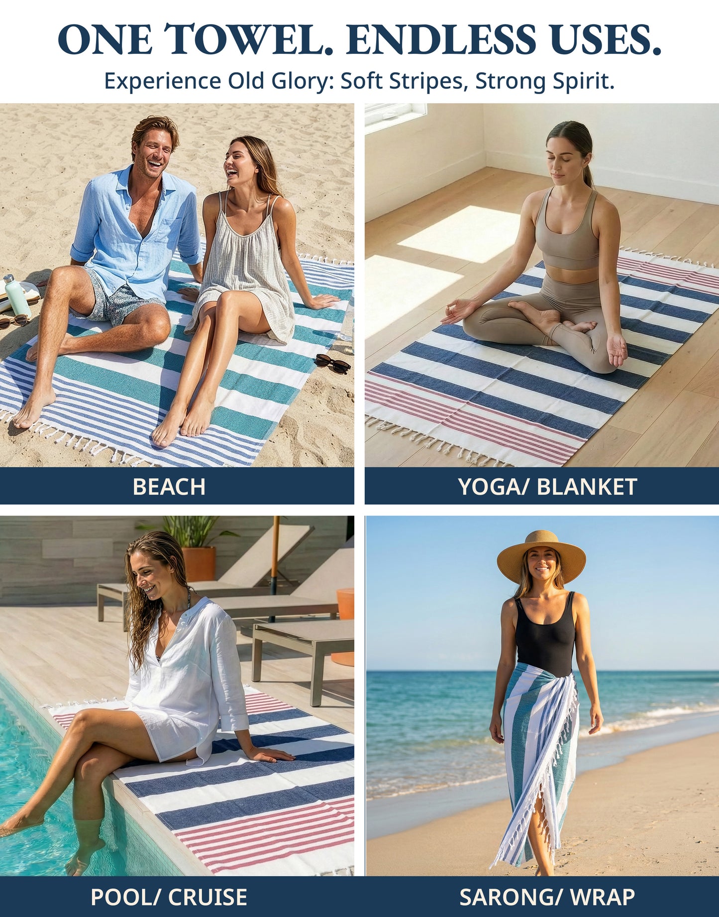 2 PIECE TURKISH BEACH TOWEL SET-OLD-GLORY-TEAL
