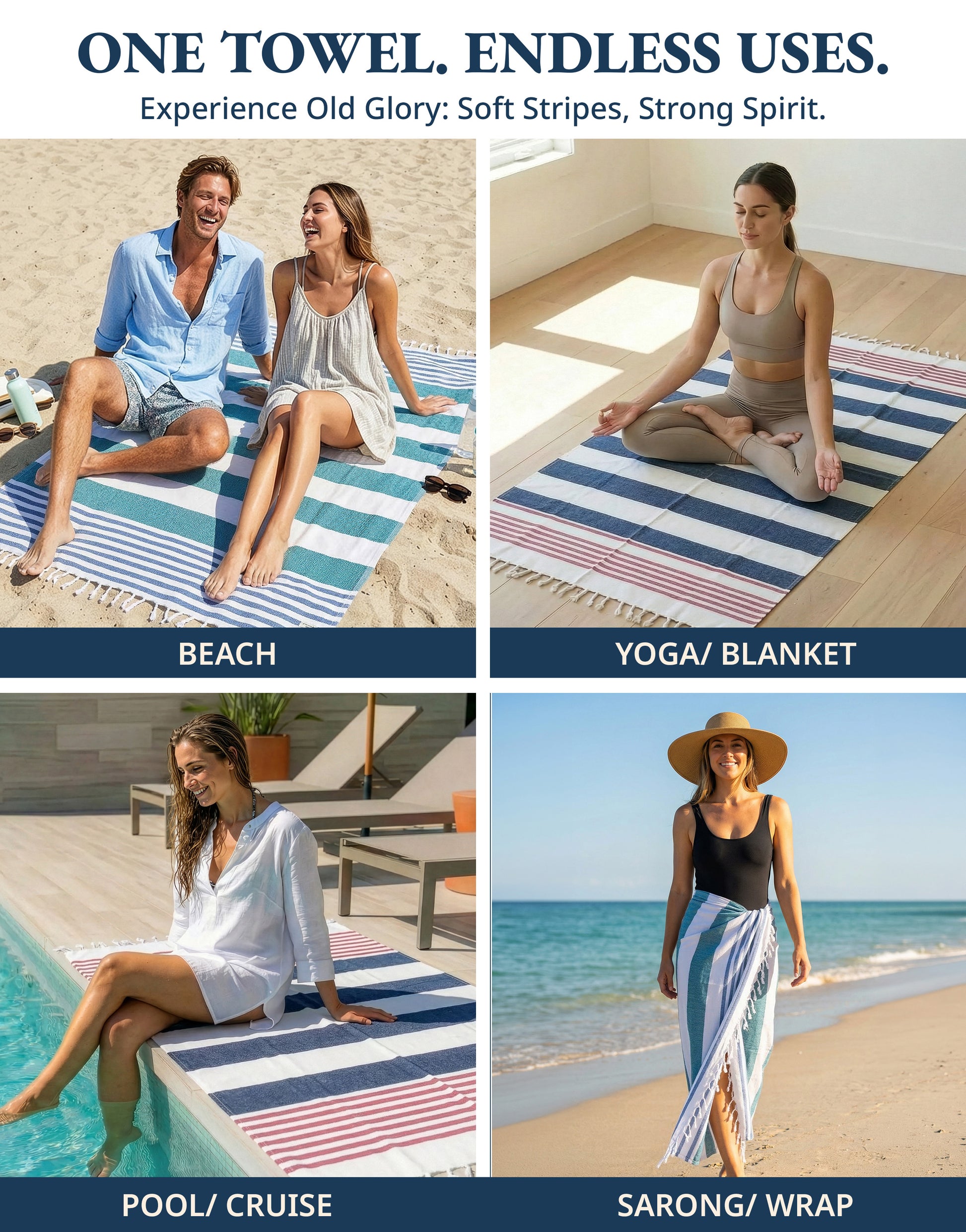 2 PIECE TURKISH BEACH TOWEL SET-OLD-GLORY-TEAL