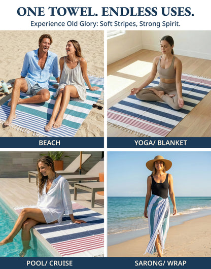 2 PIECE TURKISH BEACH TOWEL SET-OLD-GLORY-TEAL