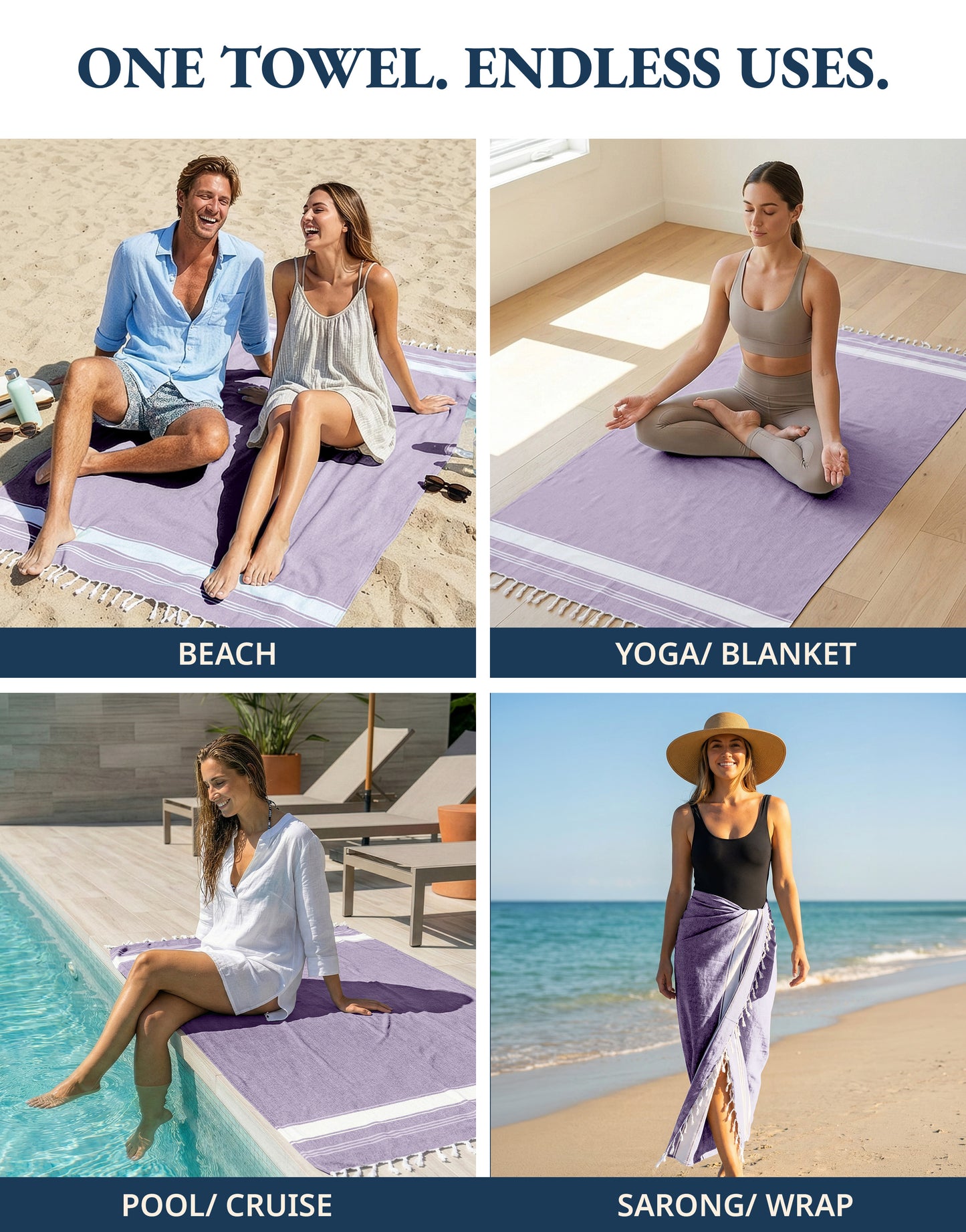 4 PIECE TURKISH BEACH TOWEL SET-REGAL-ORCHID