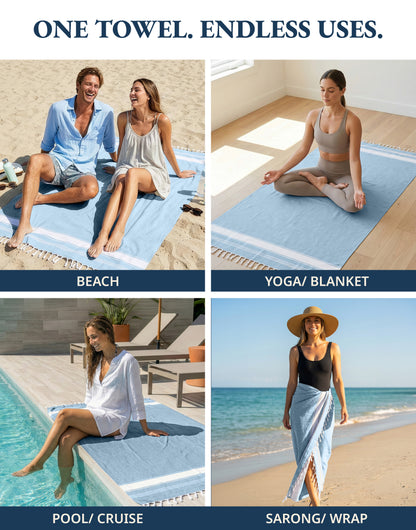 1 PIECE TURKISH BEACH TOWEL SKY-BLUE