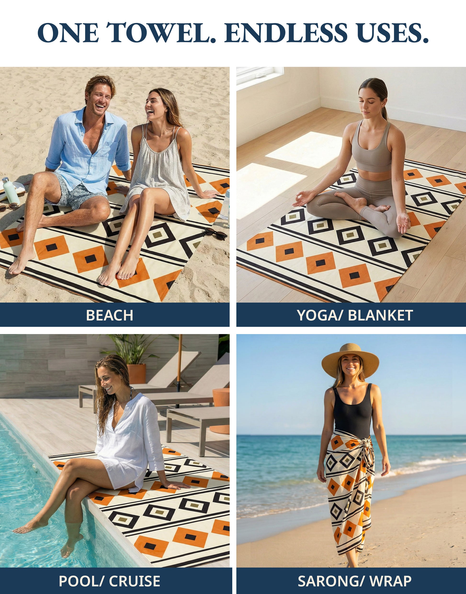 6 PIECE TURKISH BEACH TOWEL SET-Sunset-Tropics