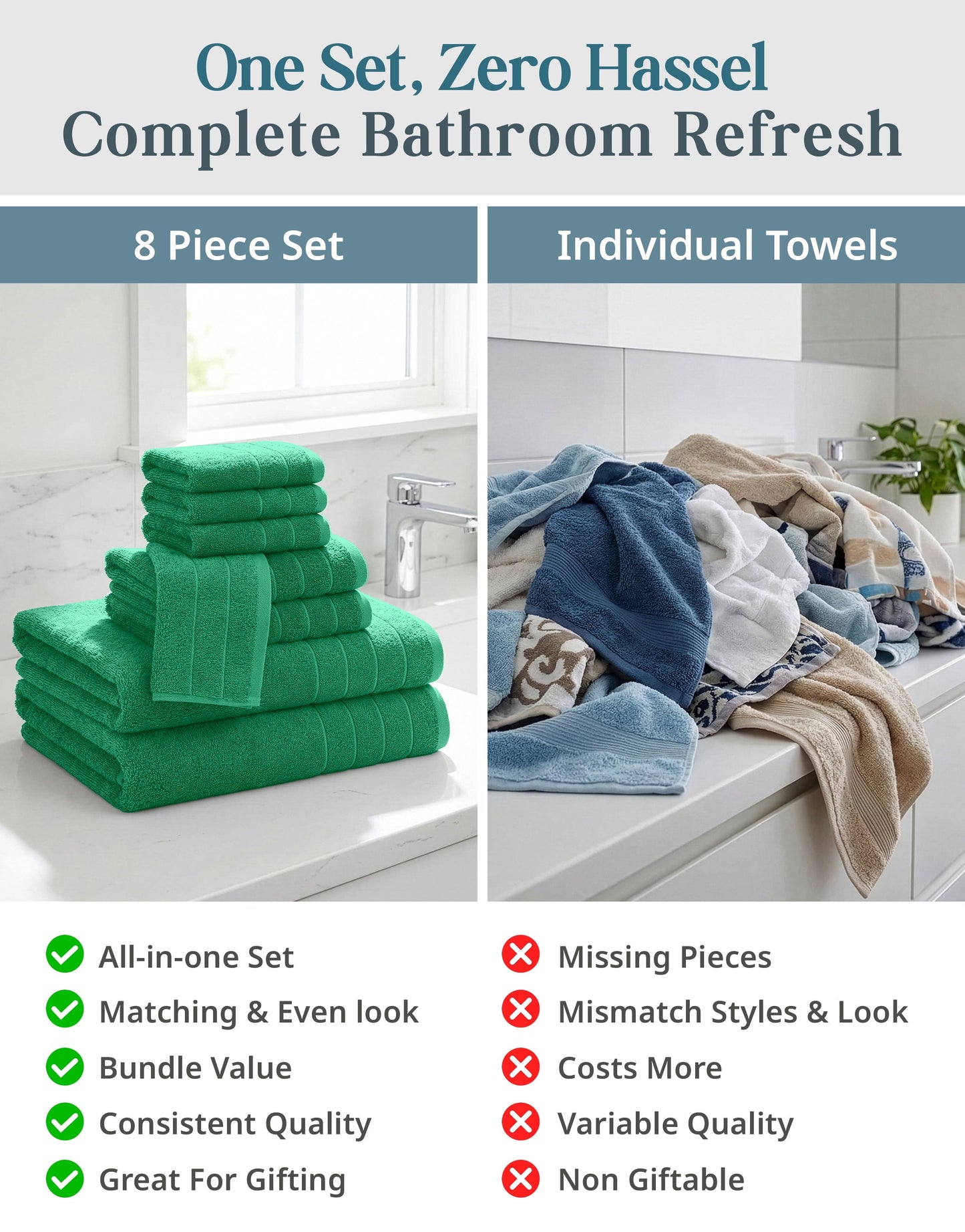 8-Piece Cotton Bath Towel Set cp-gallery: color=Emerald; size=8 Piece Set
