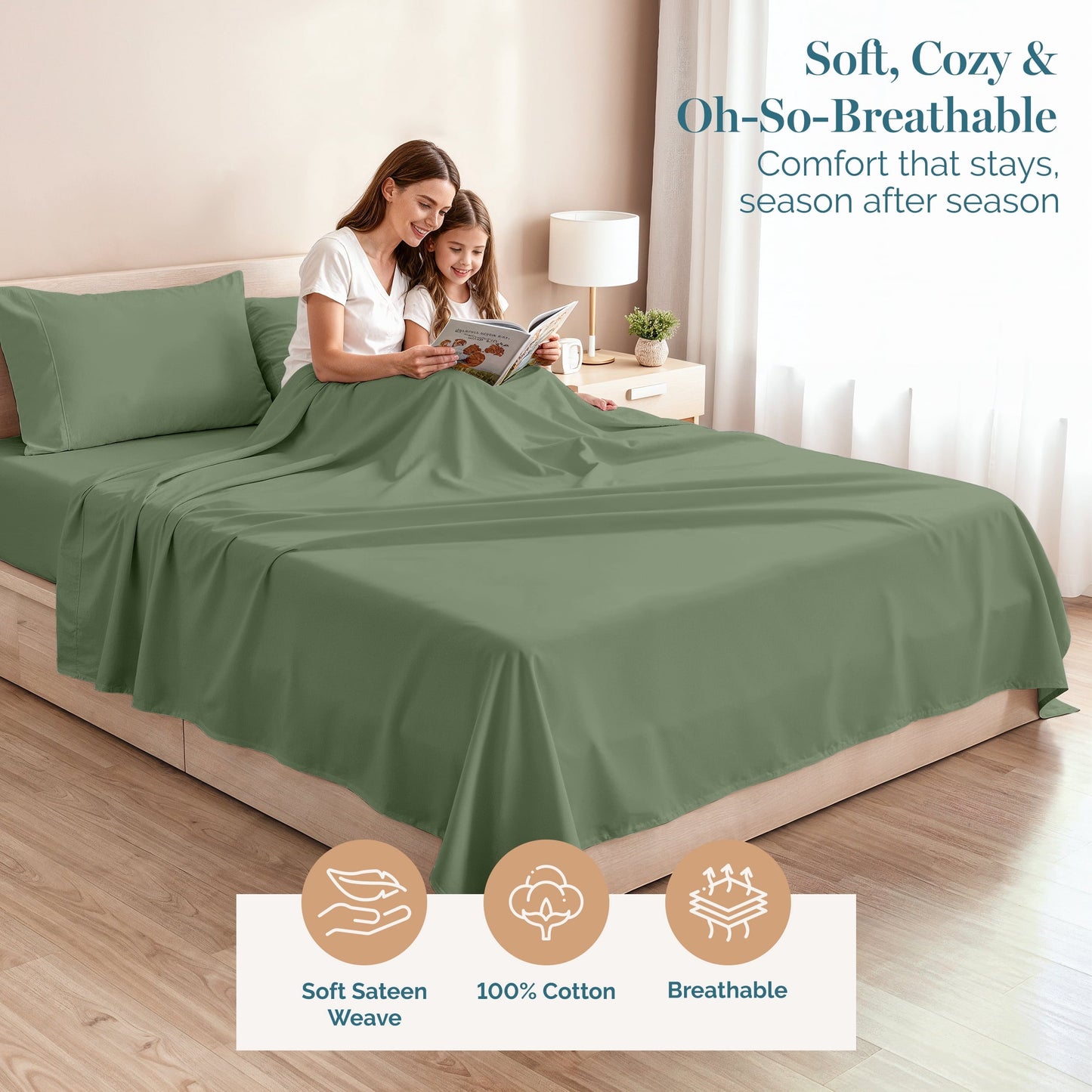450 Thread Count Cotton Sheet Set cp-gallery: color=Icebery Green