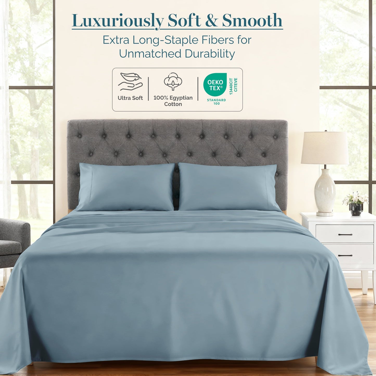 1000 Thread Count Egyptian Cotton Sheet Set cp-gallery: color=French Blue; size=Queen