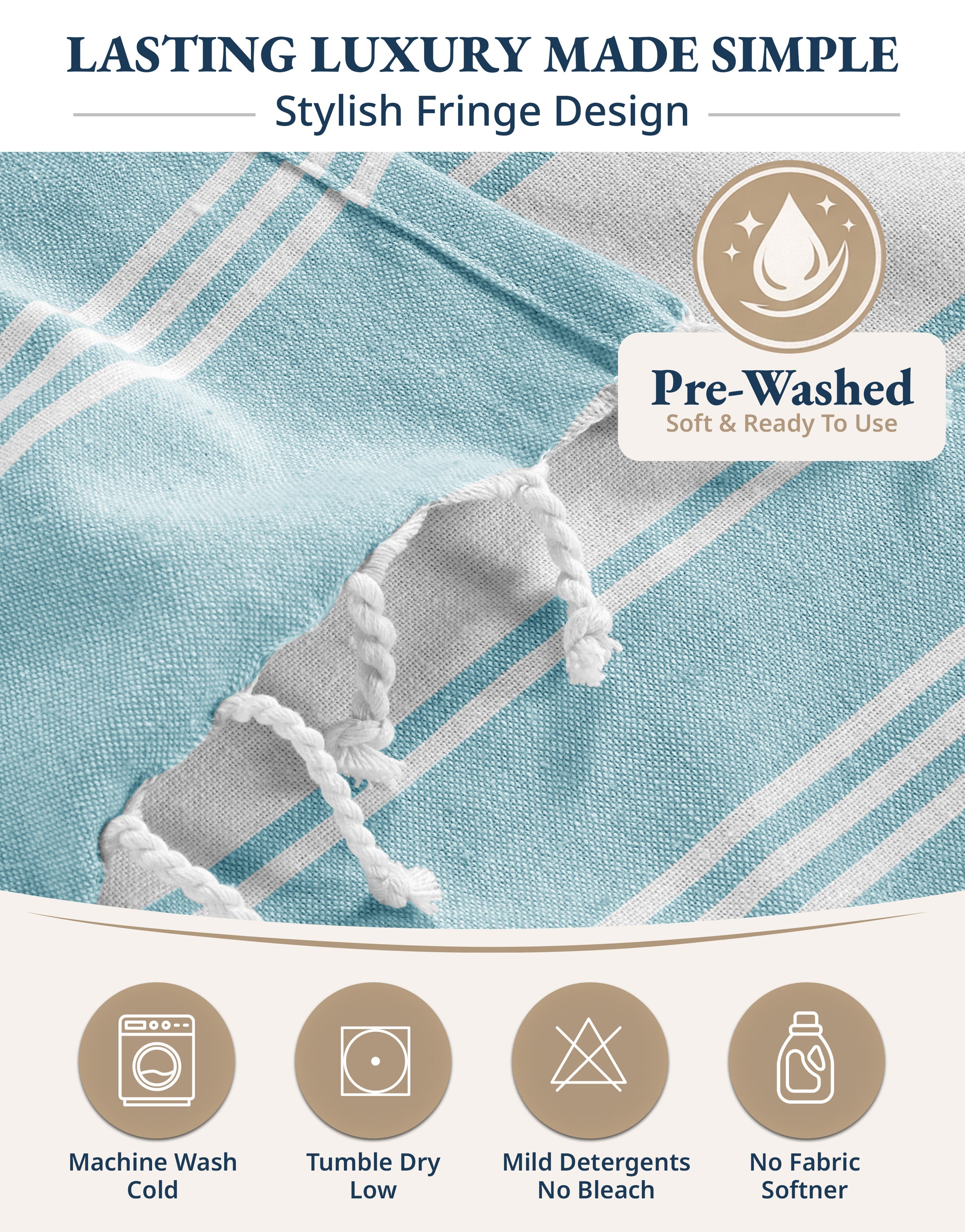 1 PIECE TURKISH BEACH TOWEL-AQUA