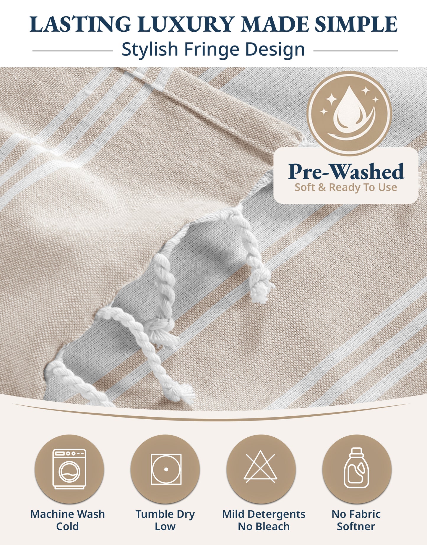 2 PIECE TURKISH BEACH TOWEL SET-BEIGE