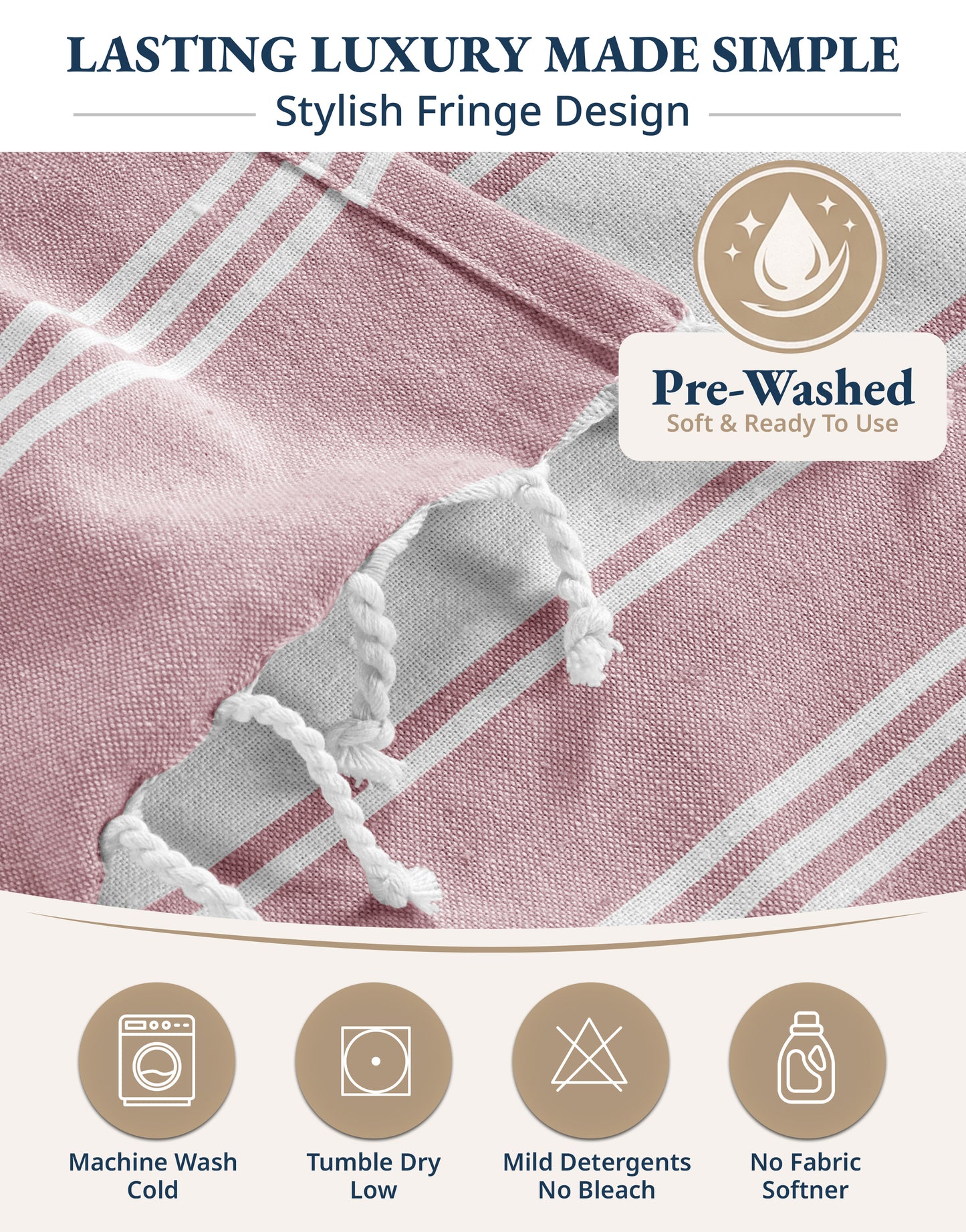 2 PIECE TURKISH BEACH TOWEL SET-CASHMERE-ROSE