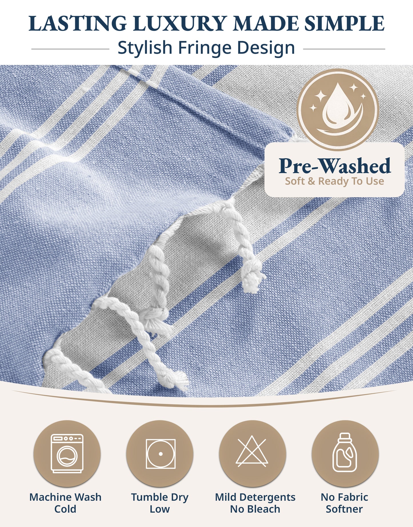 1 PIECE TURKISH BEACH TOWEL-FOREVER-BLUE