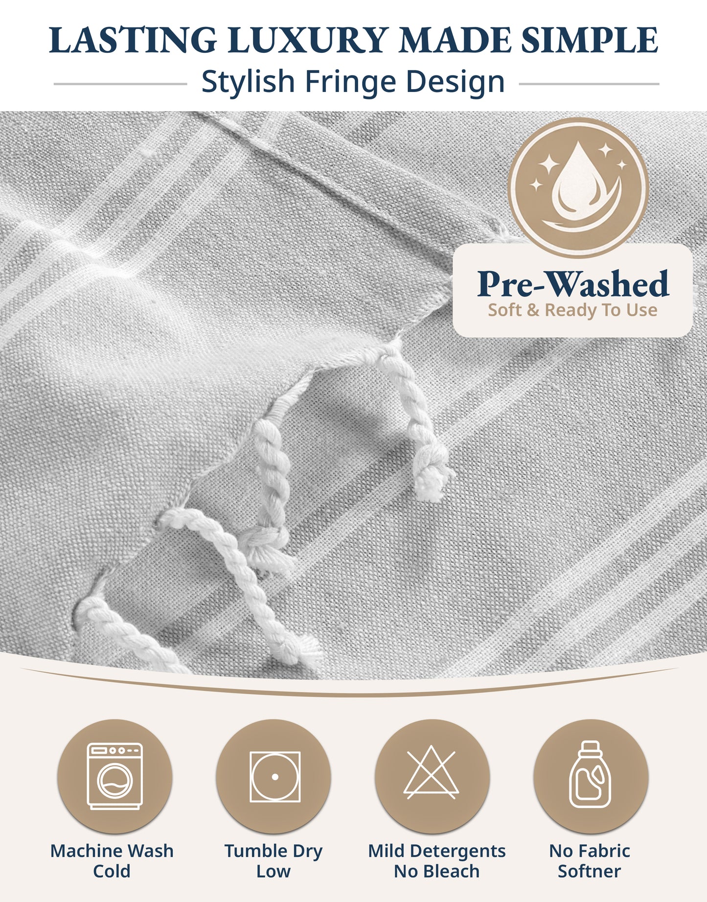 4 PIECE TURKISH BEACH TOWEL SET-GREY
