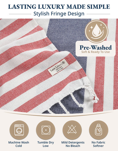 2 PIECE TURKISH BEACH TOWEL SET-OLD-GLORY-PINK