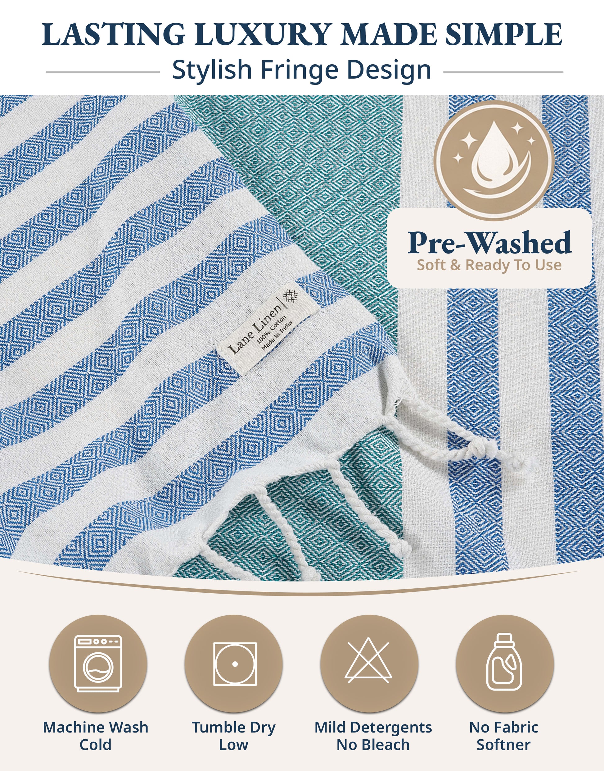 2 PIECE TURKISH BEACH TOWEL SET-OLD-GLORY-TEAL