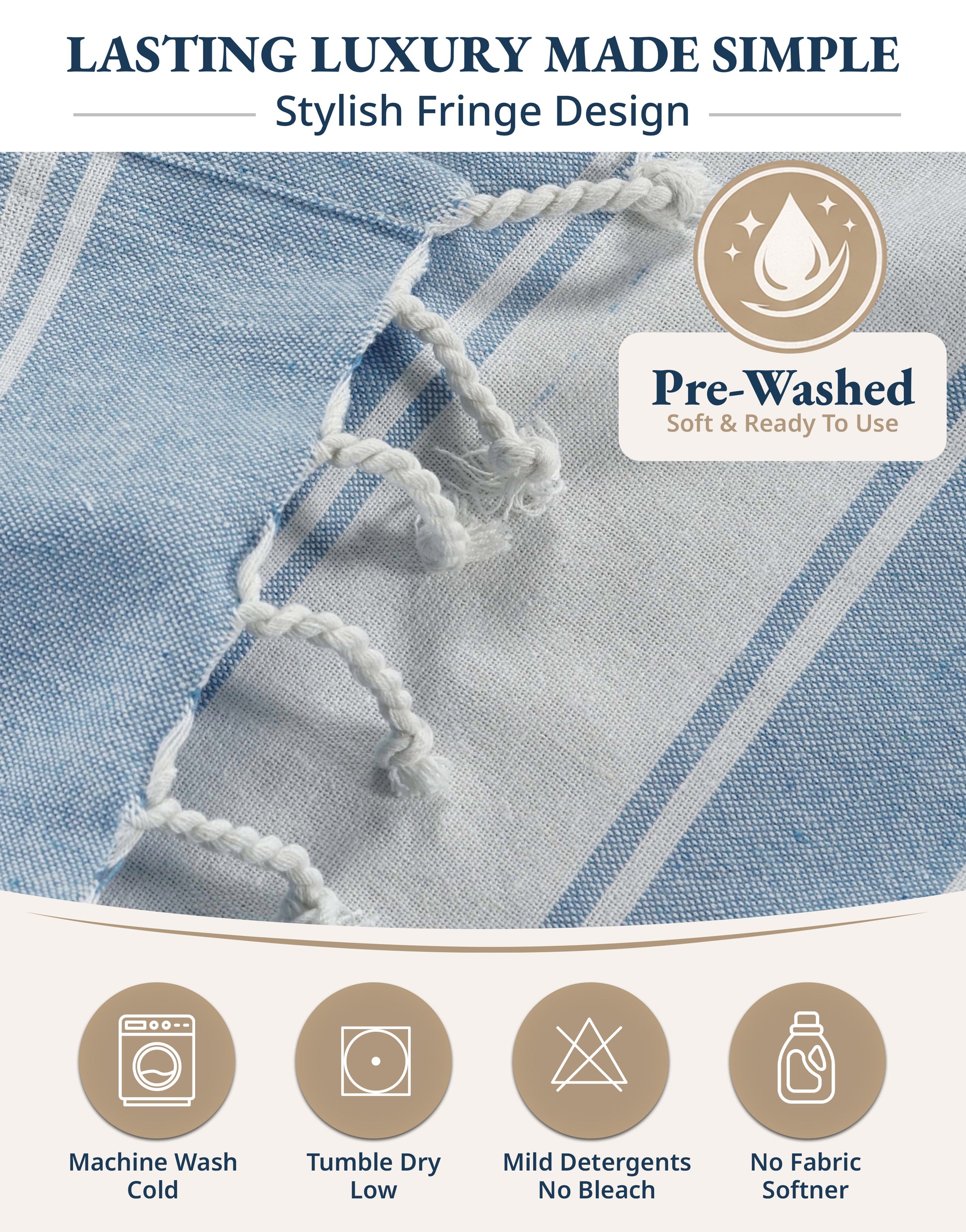 1 PIECE TURKISH BEACH TOWEL SKY-BLUE