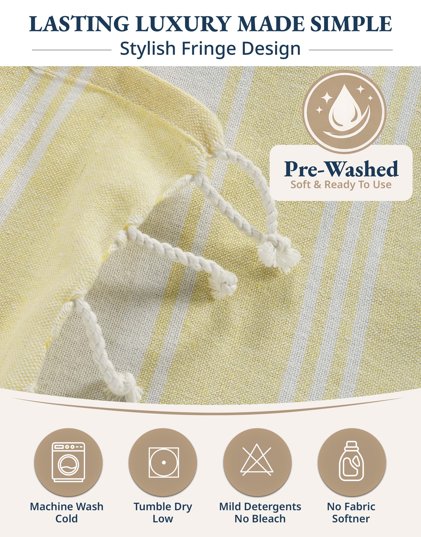 2 PIECE TURKISH BEACH TOWEL SET-YELLOW