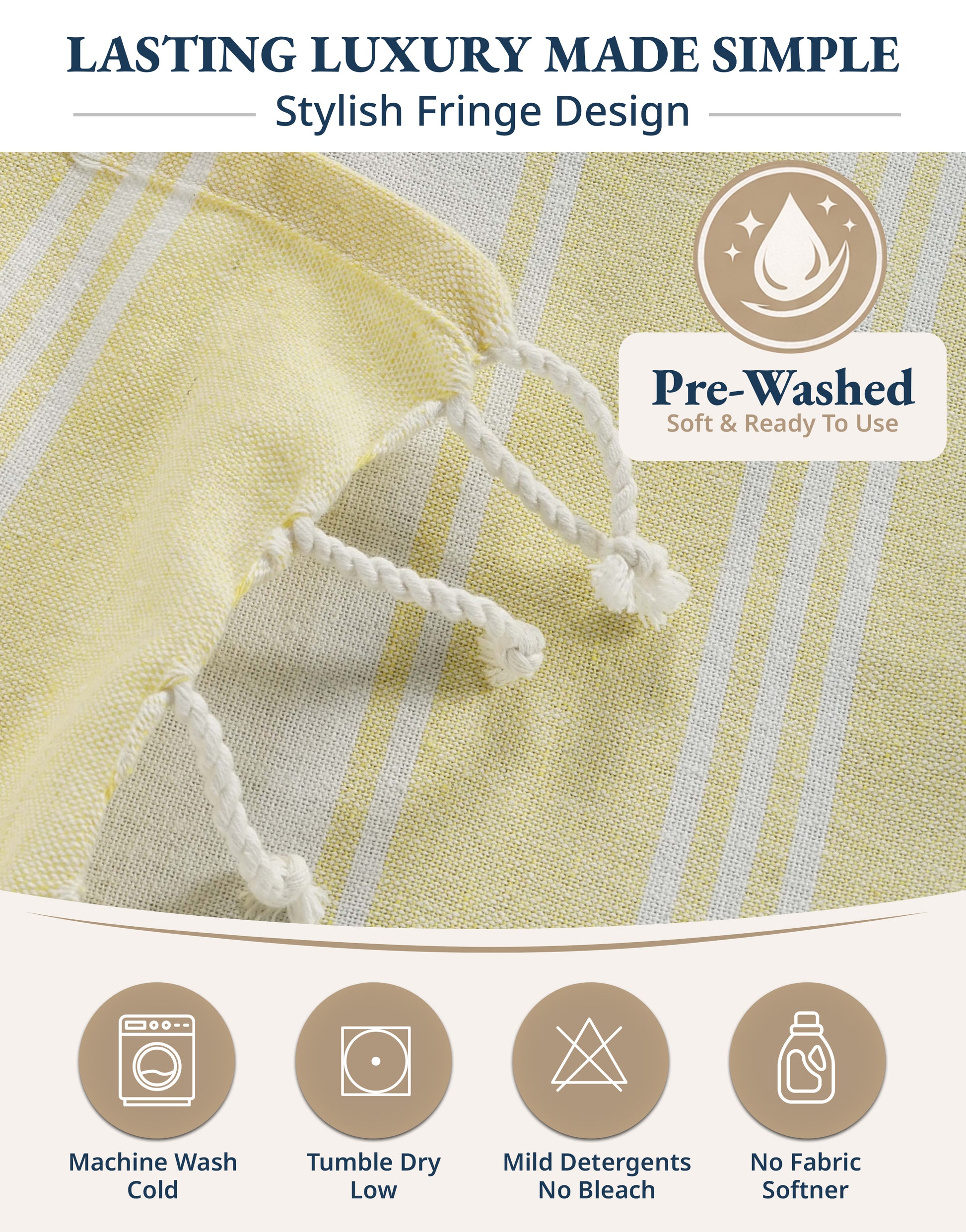 2 PIECE TURKISH BEACH TOWEL SET-YELLOW