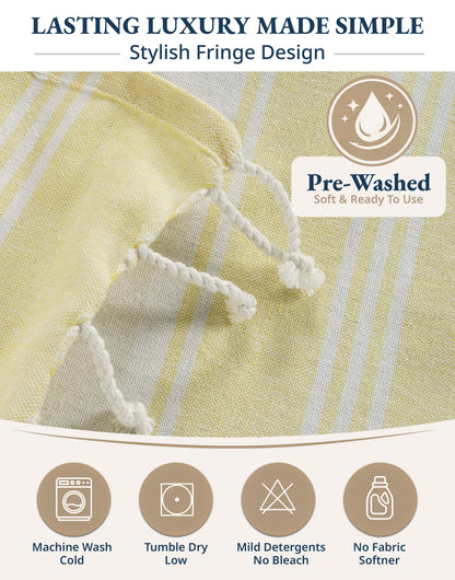 2 PIECE TURKISH BEACH TOWEL SET-YELLOW