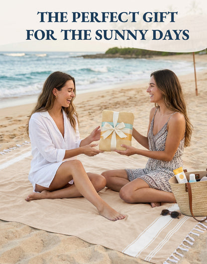 4 PIECE TURKISH BEACH TOWEL SET-BEIGE