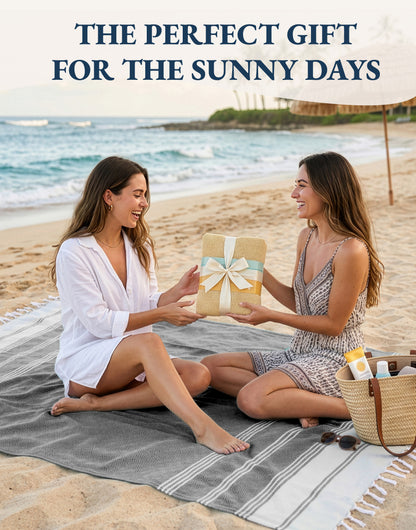 2 PIECE TURKISH BEACH TOWEL SET-EBONY