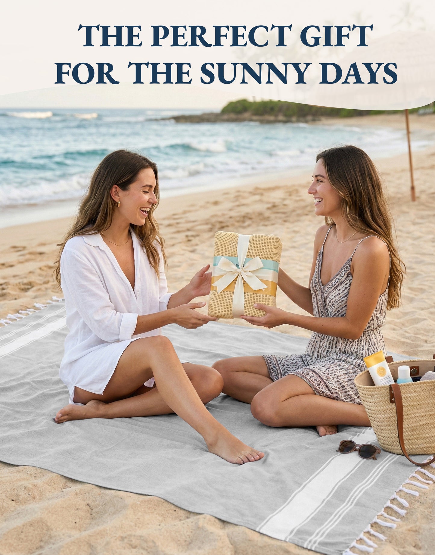 4 PIECE TURKISH BEACH TOWEL SET-GREY