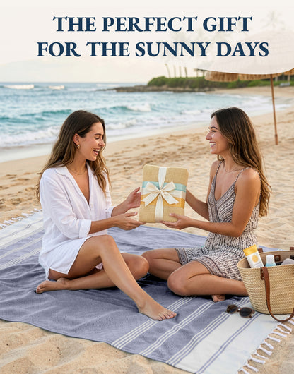 2 PIECE TURKISH BEACH TOWEL SET-NAVY-BLAZER