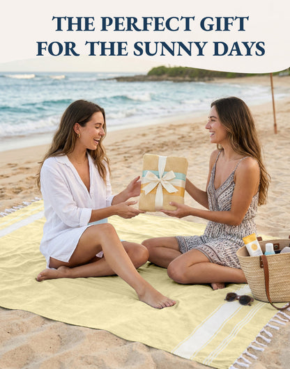 2 PIECE TURKISH BEACH TOWEL SET-YELLOW