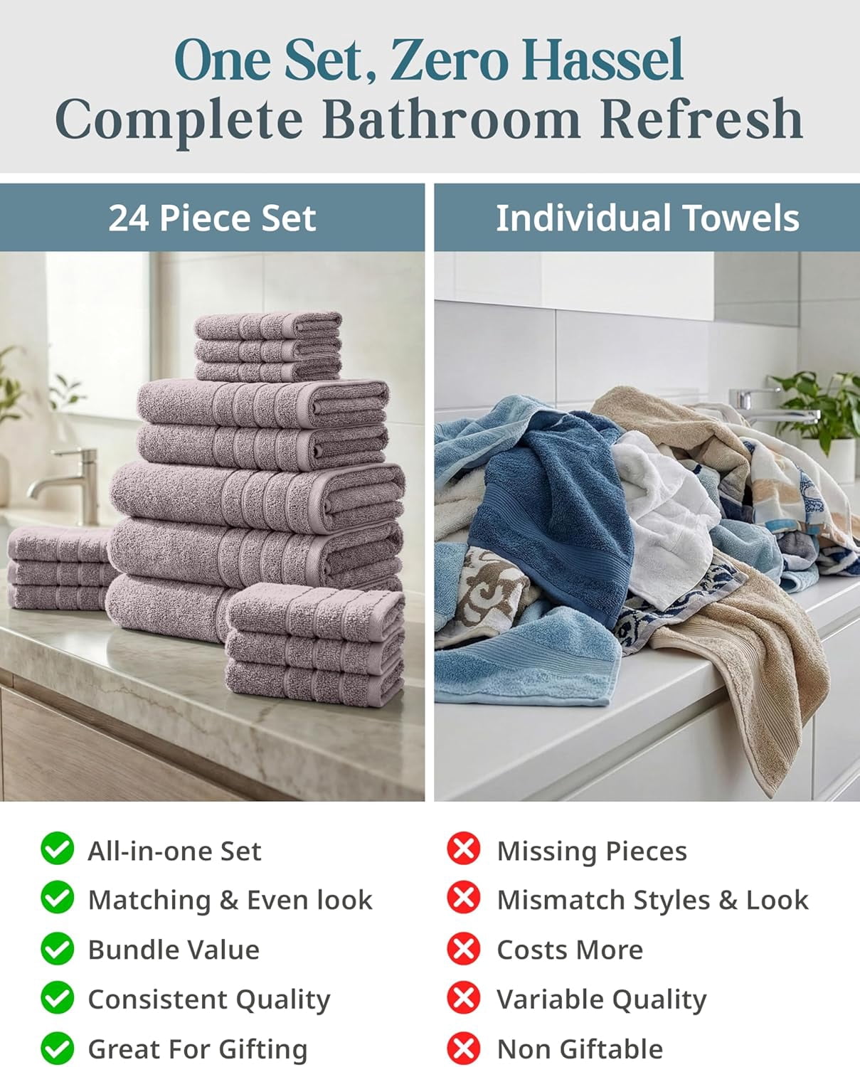 24-Piece Cotton Bath Towel Set cp-gallery: color=Platinum; size=24 Piece Set