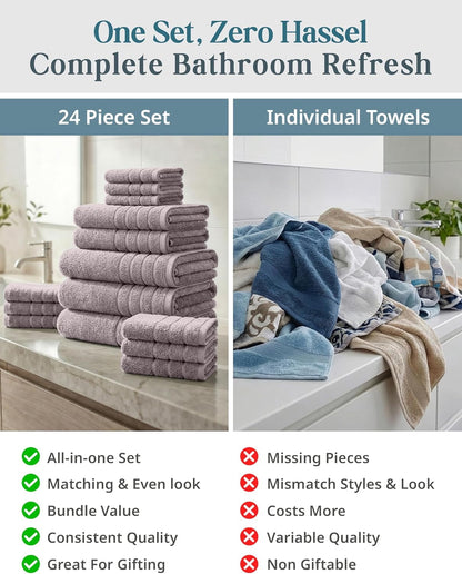 24-Piece Cotton Bath Towel Set cp-gallery: color=Platinum; size=24 Piece Set