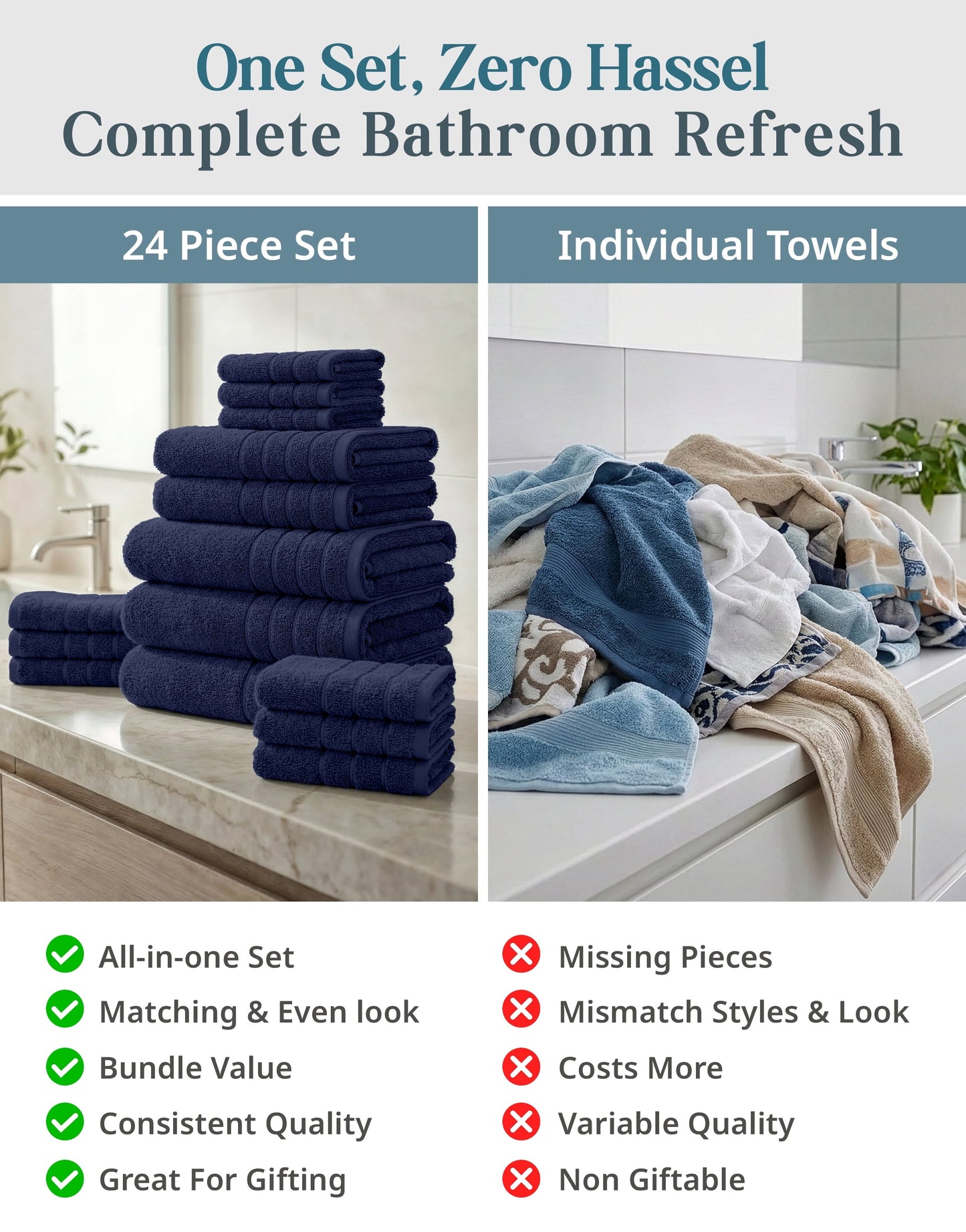 24-Piece Cotton Bath Towel Set cp-gallery: color=Navy; size=24 Piece Set