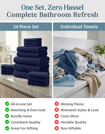 24-Piece Cotton Bath Towel Set cp-gallery: color=Navy; size=24 Piece Set