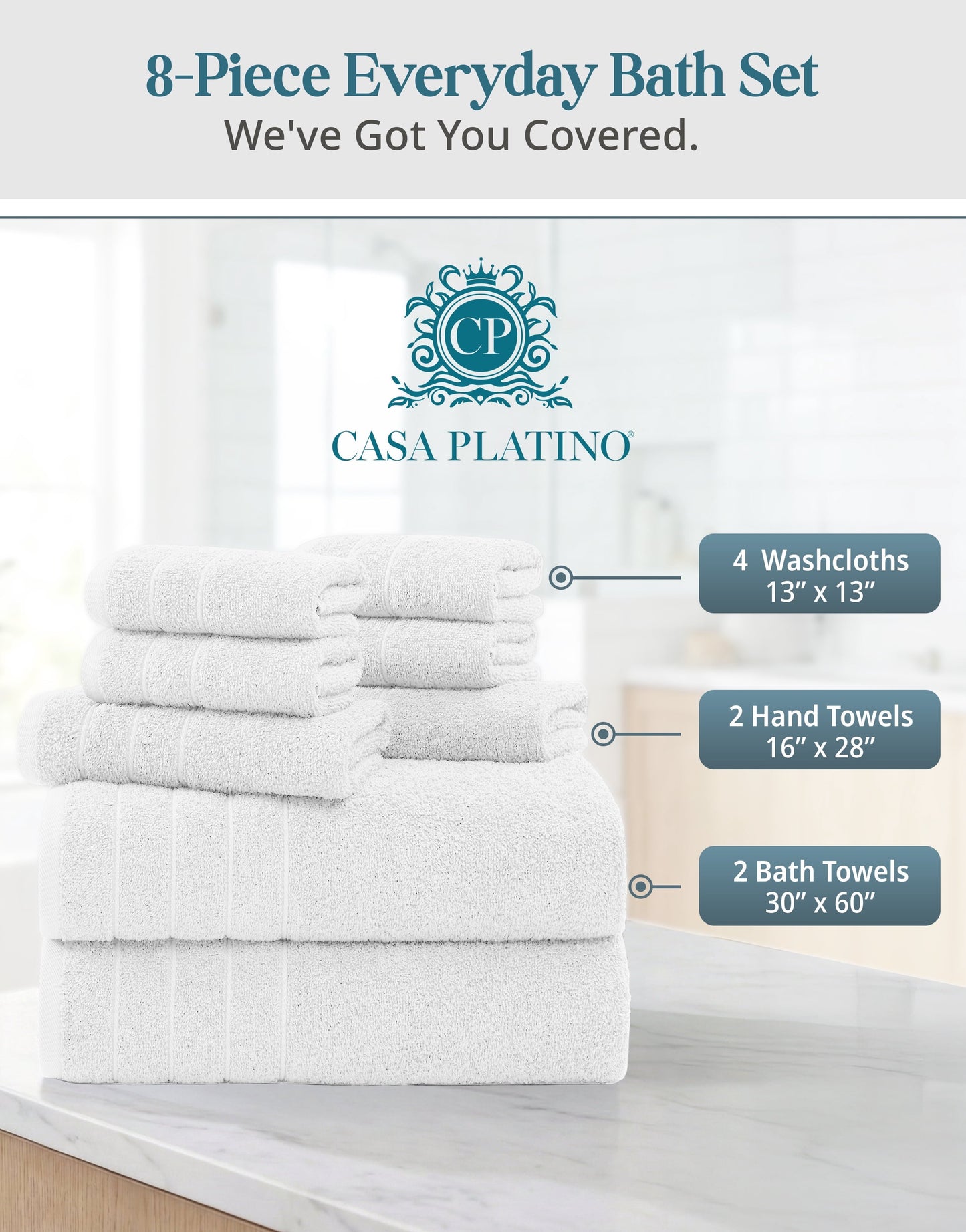 8-Piece Cotton Bath Towel Set cp-gallery: color=White; size=8 Piece Set
