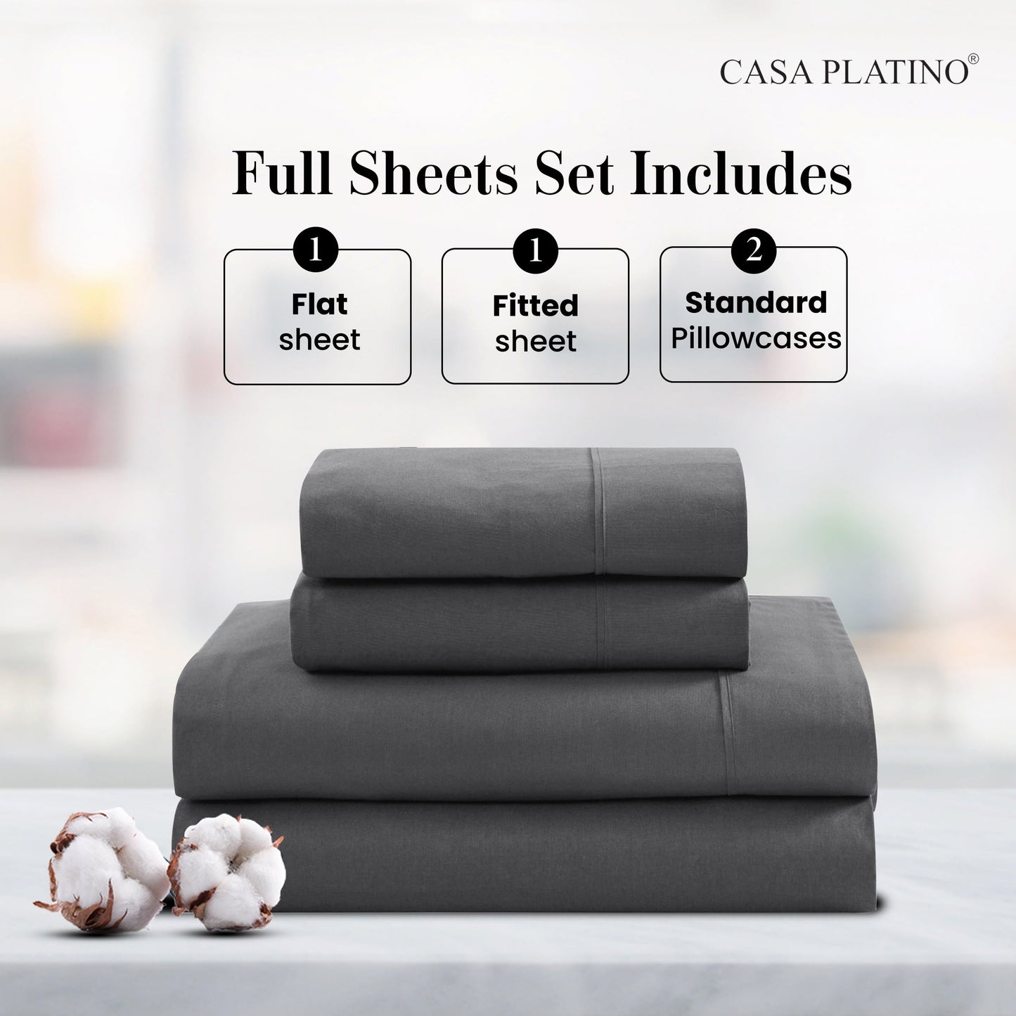Percale Cotton Sheet Set cp-gallery: color=Charcoal; size=Full