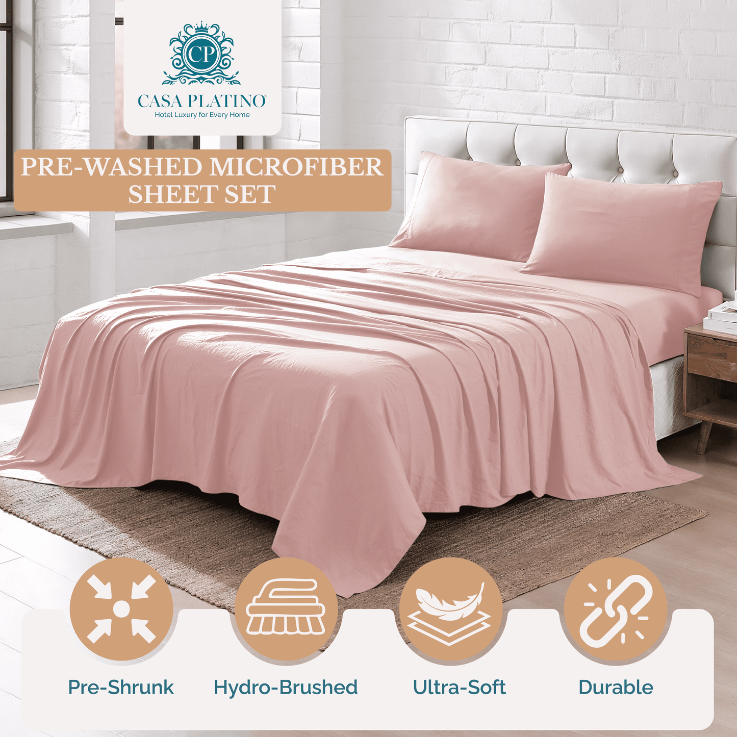 Washed Microfiber Sheet Set cp-gallery: color=Sepia Rose; size=Split King