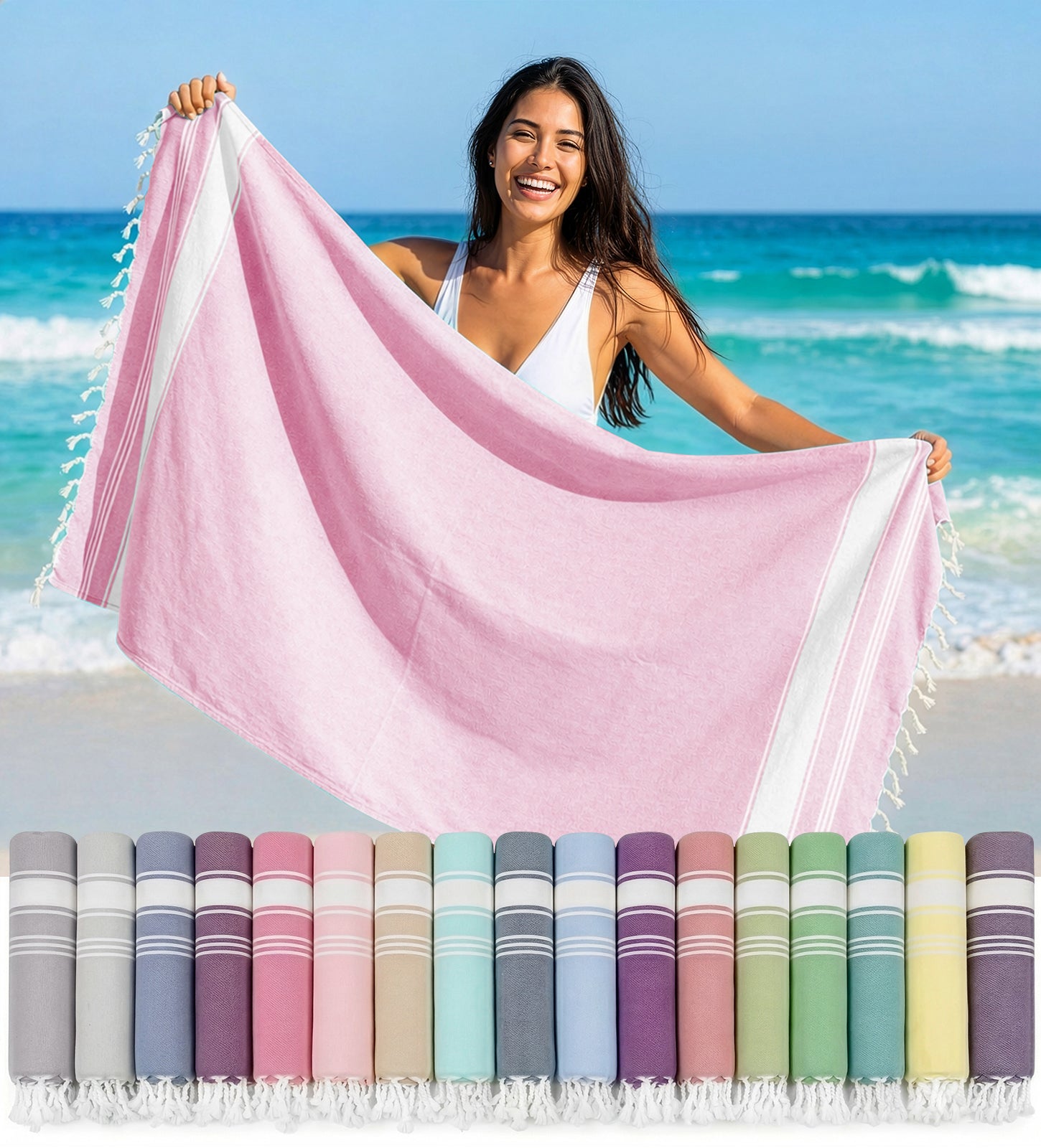 1 PIECE TURKISH BEACH TOWEL-CANDY-PINK