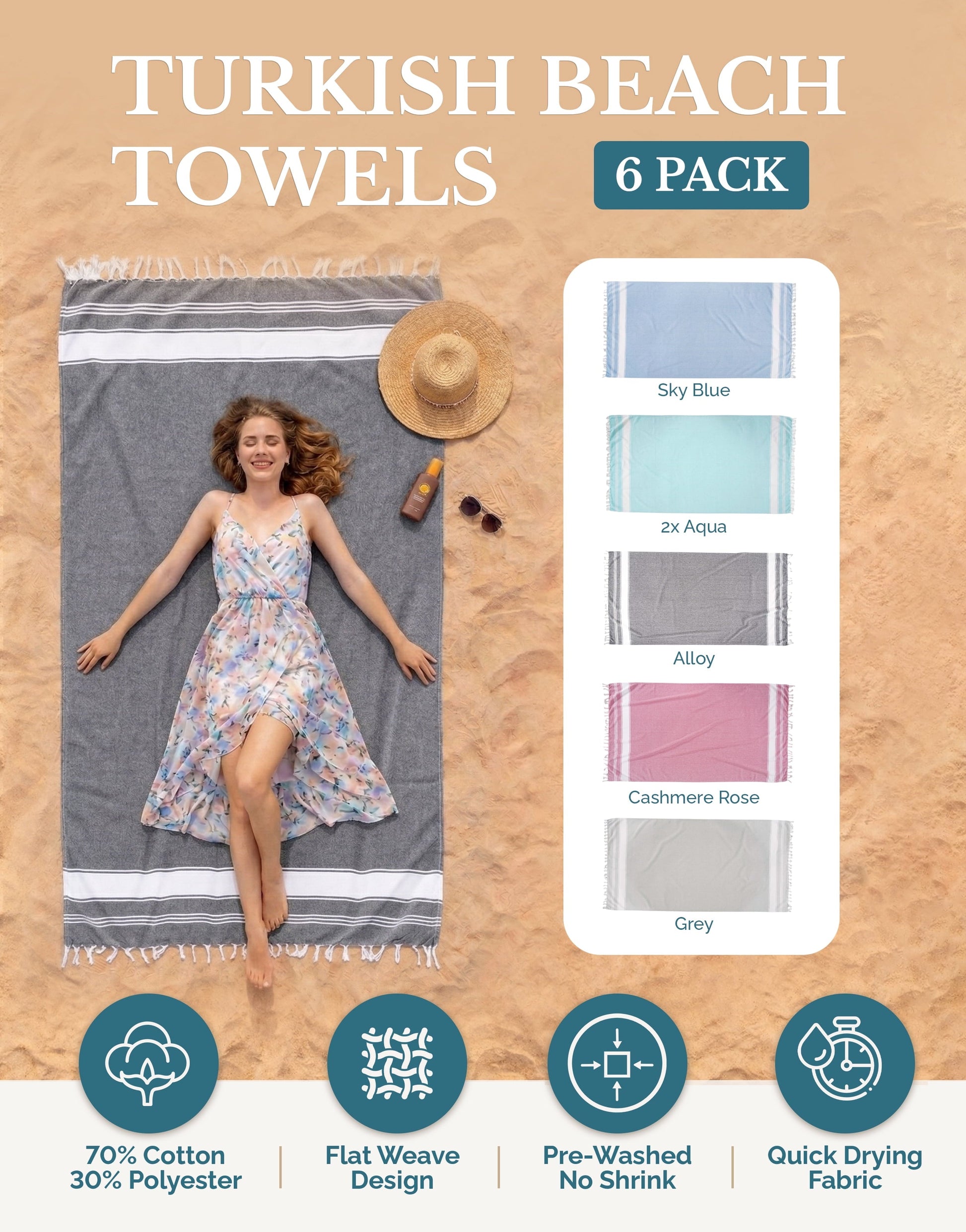 Cotton Hammam Beach Towels Multi-Pack