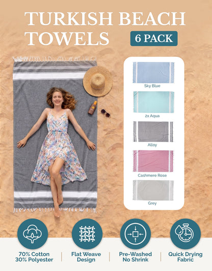 Cotton Hammam Beach Towels Multi-Pack cp-gallery: color=Nautical; size=6 Piece Set