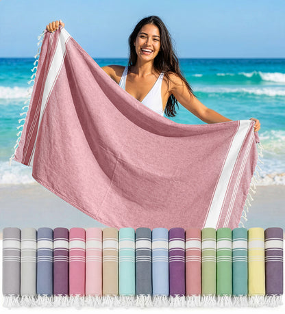 1 PIECE TURKISH BEACH TOWEL-CASHMERE-ROSE