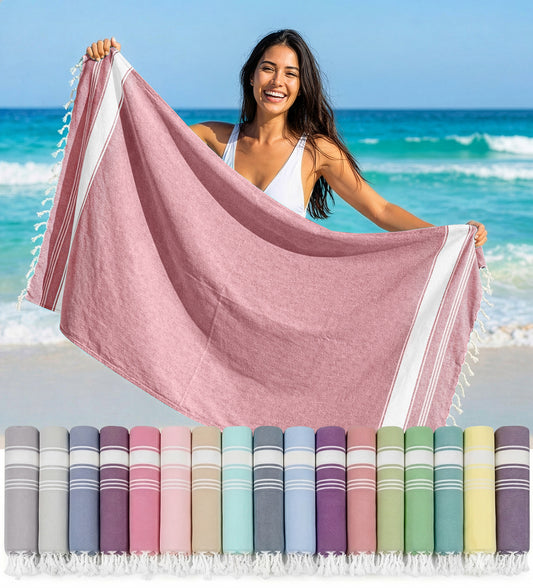 1 PIECE TURKISH BEACH TOWEL-CASHMERE-ROSE