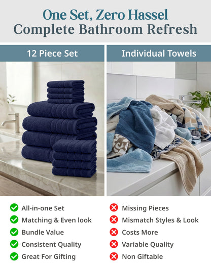 12-Piece Cotton Bath Towel Set cp-gallery: color=Navy; size=12 Piece Set