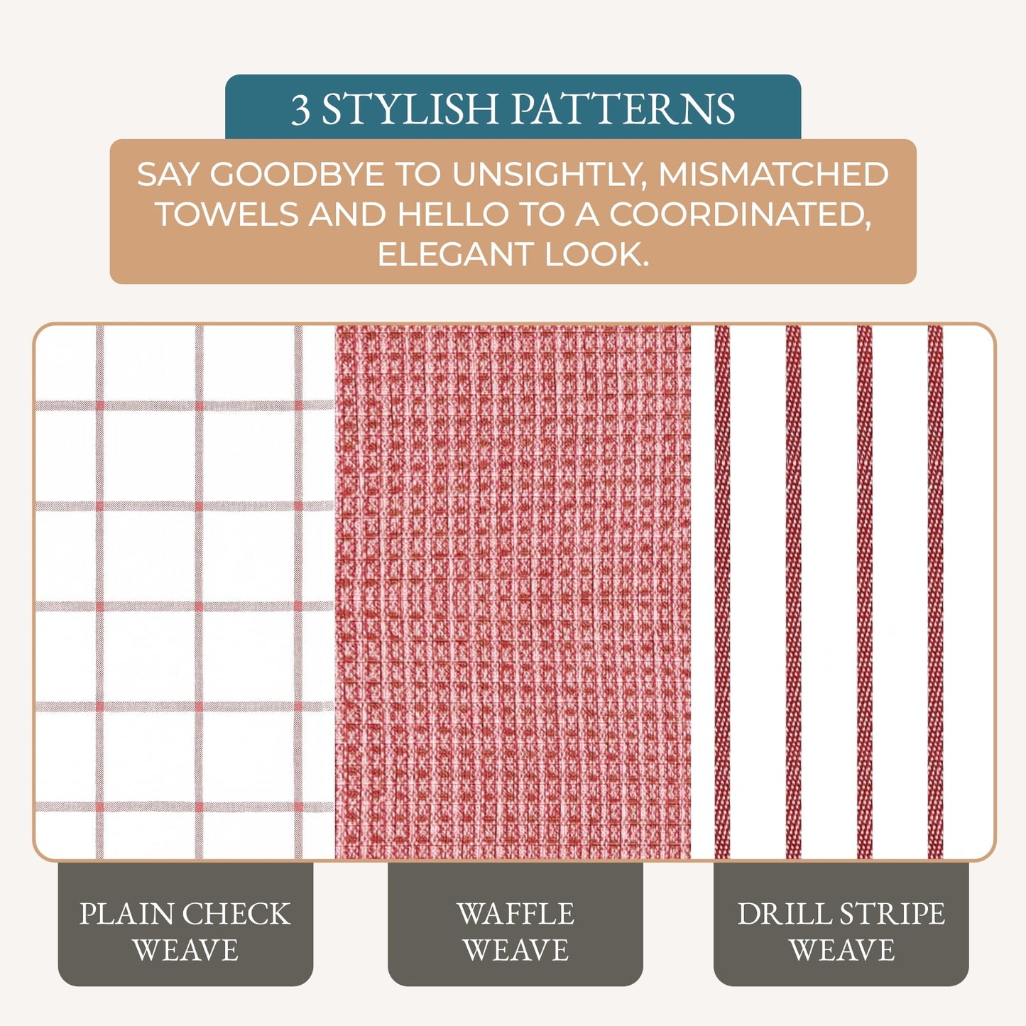 Multi-Weave Kitchen Towel Set cp-gallery: color=Christmas Red