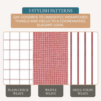 Multi-Weave Kitchen Towel Set cp-gallery: color=Christmas Red