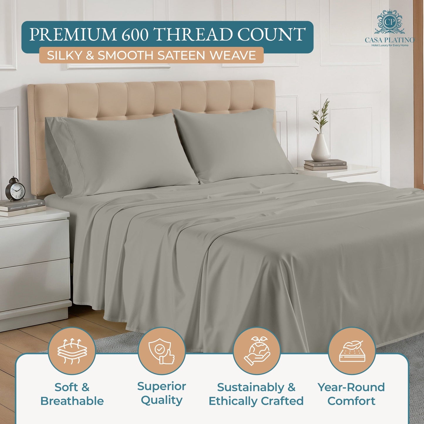 600 Thread Count Cotton Sheet Set cp-gallery: color=Silver
